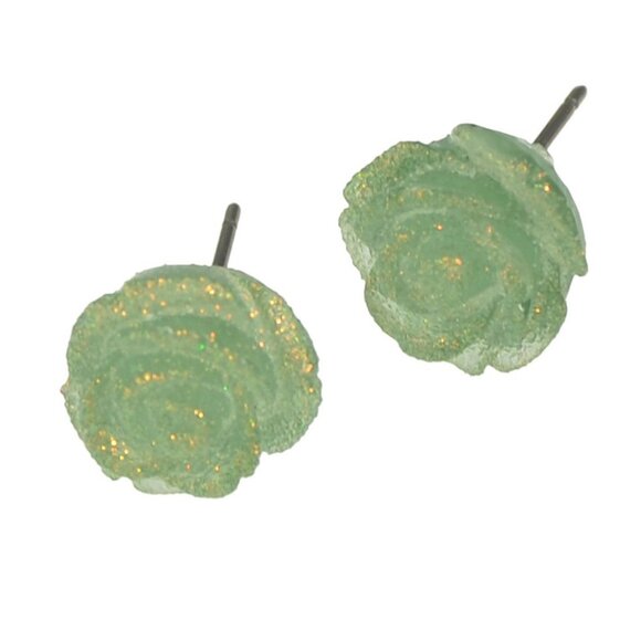 Porcelain Hand Painted Heart Glitter Rose Topaz Stud Earrings Set - Picture 5 of 5